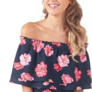 Mud Pie Pippa Off-the-Shoulder Navy Pink Floral